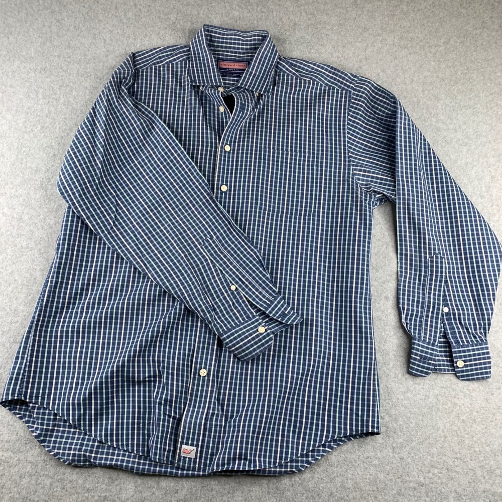 Vineyard‎ Vines Shirt Mens L Blue Plaid Cotton Button Down Long Sleeve
